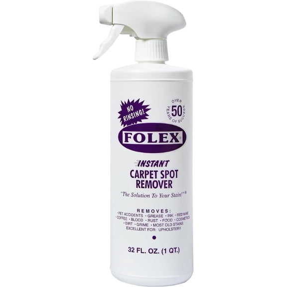 FOLEX Instant Carpet Spot Remover 32 oz  Powerful Stain Remover for Carpets, Upholstery & Rugs  Eliminates Pet Stains, Grease, Red Wine, Food, Makeup & More  With Reusable Cleaning Cloth  1 Pack