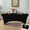 thumbnail image 1 of FOLINS&HOME 2 Pack Black 6FT Fitted Spandex Tablecloth, Waterproof Wrinkle Free Elastic Table Cover for 6 Foot Rectangle Tables, Stretch Rectangular Table Cloth for Wedding, Banquet, Party (2 Pcs), 1 of 8