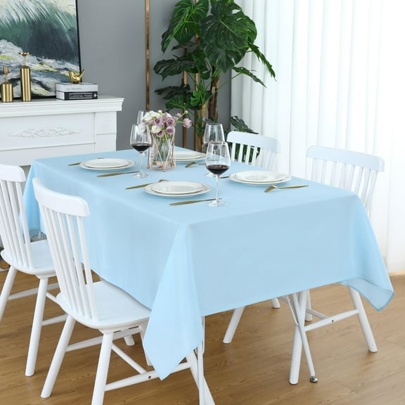 FOLINS&HOME Baby Blue Rectangle 60 x 102 Inch Tablecloth - Light Blue Waterproof & Wrinkle Free Heavy Duty Washable Polyester Table Cloths for Party, Banquet, Dining - Rectangular/Square
