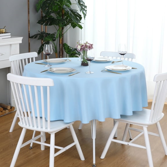 FOLINS&HOME Baby Blue Round 90 Inch Tablecloth - Light Blue Waterproof & Wrinkle Free Heavy Duty Washable Polyester Table Cloths for Party, Banquet, Dining - Circle/Circular