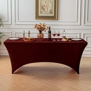 FOLINS&HOME Burgundy 4FT Fitted Spandex Tablecloth, Waterproof Wrinkle Free Washable Elastic Table Cover for 4 Foot Rectangle Tables, Stretch Rectangular Table Cloth for Wedding, Banquet, Party