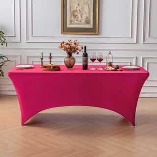 FOLINS&HOME Fuchsia 6FT Fitted Spandex Tablecloth, Waterproof Wrinkle Free Washable Elastic Table Cover for 6 Foot Rectangle Tables, Stretch Rectangular Table Cloth for Wedding, Banquet, Party