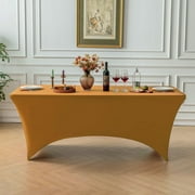FOLINS&HOME Gold 4FT Fitted Spandex Tablecloth, Waterproof Wrinkle Free Washable Elastic Rectangular Table Cover for Wedding, Banquet, Party