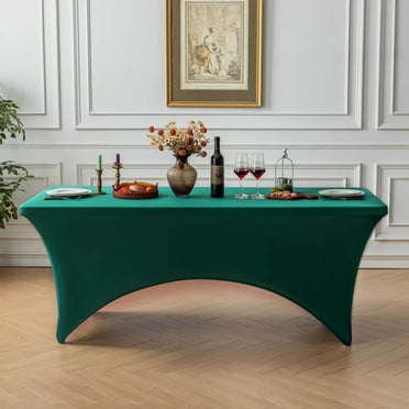 FOLINS&HOME Green 4FT Fitted Spandex Tablecloth, Waterproof Wrinkle Free Washable Elastic Table Cover for 4 Foot Rectangle Folding Tables, Stretch Rectangular Table Cloth for Wedding, Banquet, Party