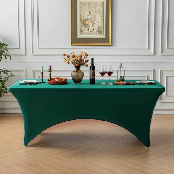 FOLINS&HOME Green 5FT Fitted Spandex Tablecloth, Waterproof Wrinkle Free Washable Elastic Rectangular Table Cover for Wedding, Banquet, Party