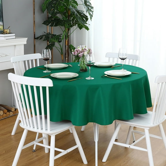 FOLINS&HOME Green Round 60 inch Tablecloth - Waterproof & Wrinkle Free Heavy Duty Washable Polyester Table Cloths for Party, Banquet, Dining - Circle/Circular
