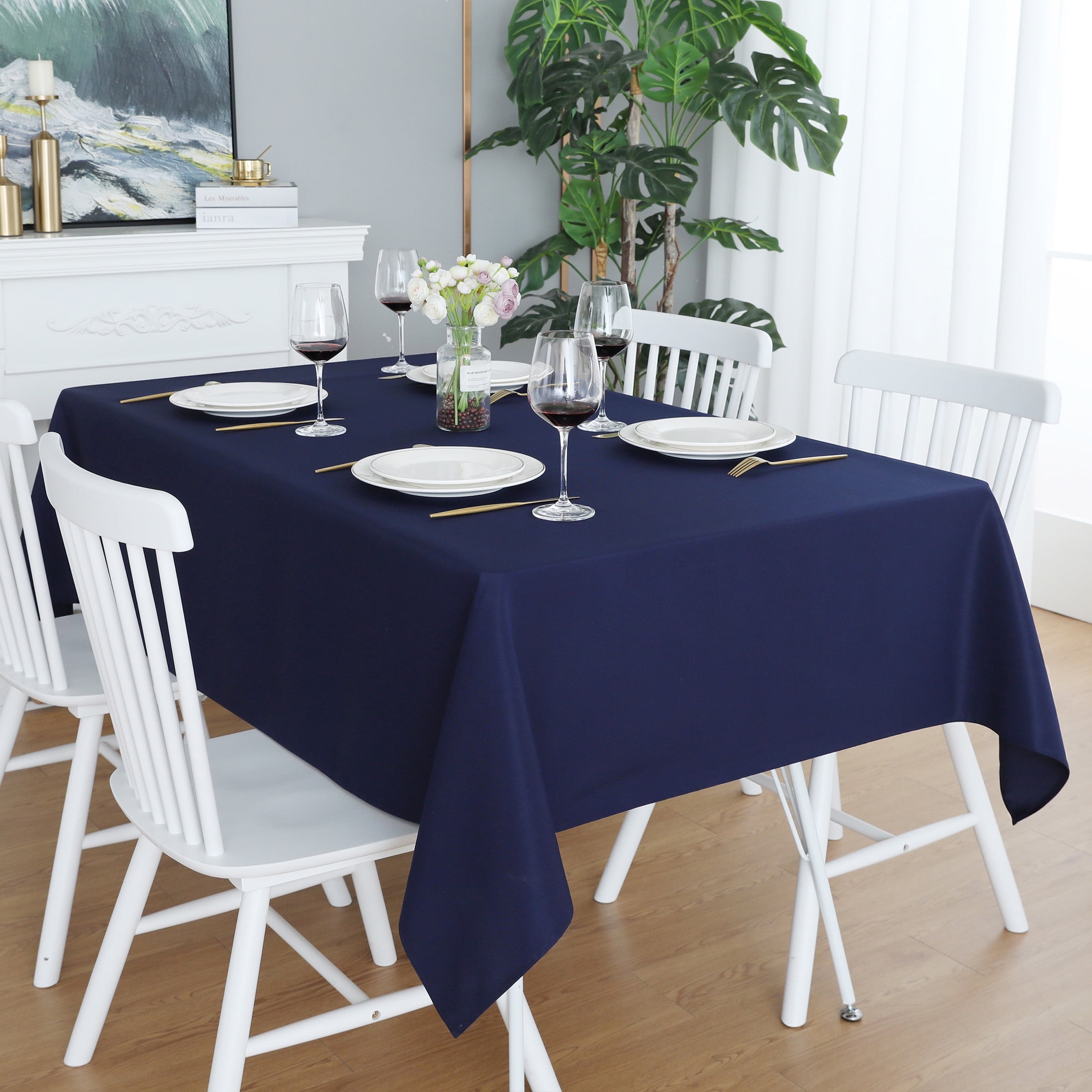 FOLINS&HOME 60x84 Inch Navy Blue Tablecloth - Waterproof, Wrinkle Free ...
