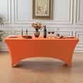 thumbnail image 1 of FOLINS&HOME Orange 5FT Fitted Spandex Tablecloth, Waterproof Wrinkle Free Washable Elastic Rectangular Table Cover for Wedding, Banquet, Party, 1 of 8