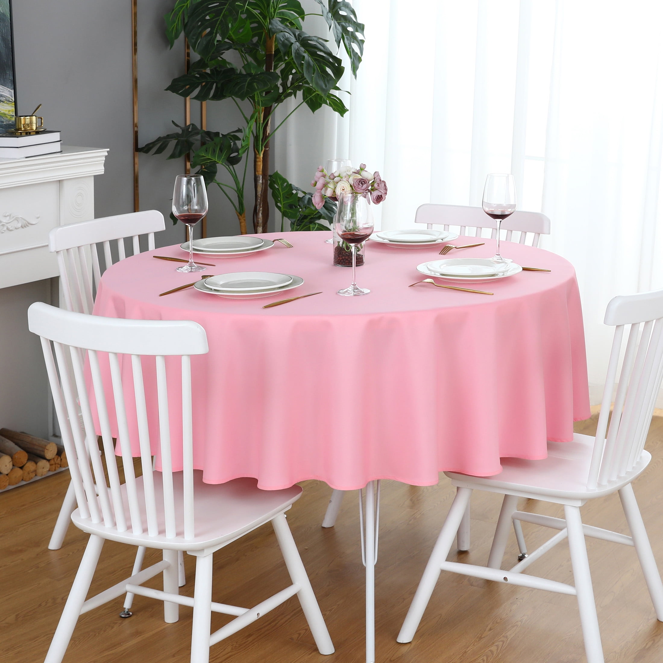 FOLINS&HOME Pink Round 60 inch Tablecloth Waterproof & Wrinkle Free Heavy Duty Washable