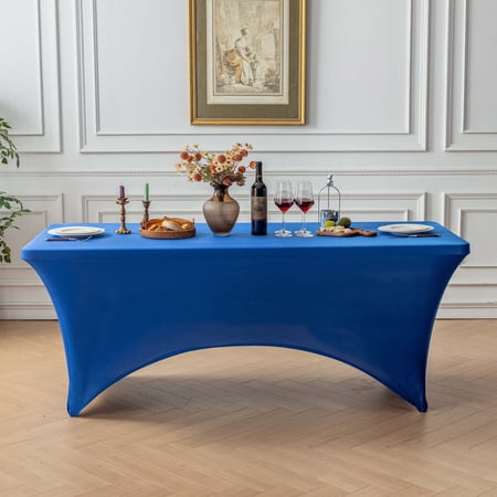 FOLINS&HOME Royal Blue 4FT Fitted Spandex Tablecloth, Waterproof Wrinkle Free Washable Elastic Table Cover for 4 Foot Rectangle Tables, Stretch Rectangular Table Cloth for Wedding, Banquet, Party