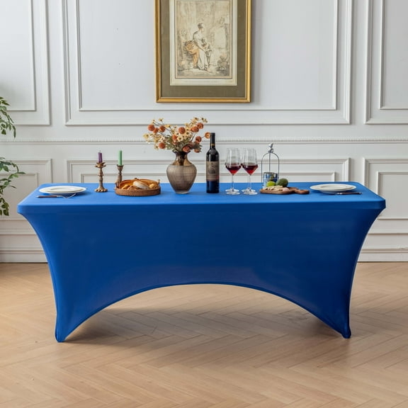 FOLINS&HOME Royal Blue 6FT Fitted Spandex Tablecloth, Waterproof Wrinkle Free Washable Elastic Table Cover for 6 Foot Rectangle Tables, Stretch Rectangular Table Cloth for Wedding, Banquet, Party