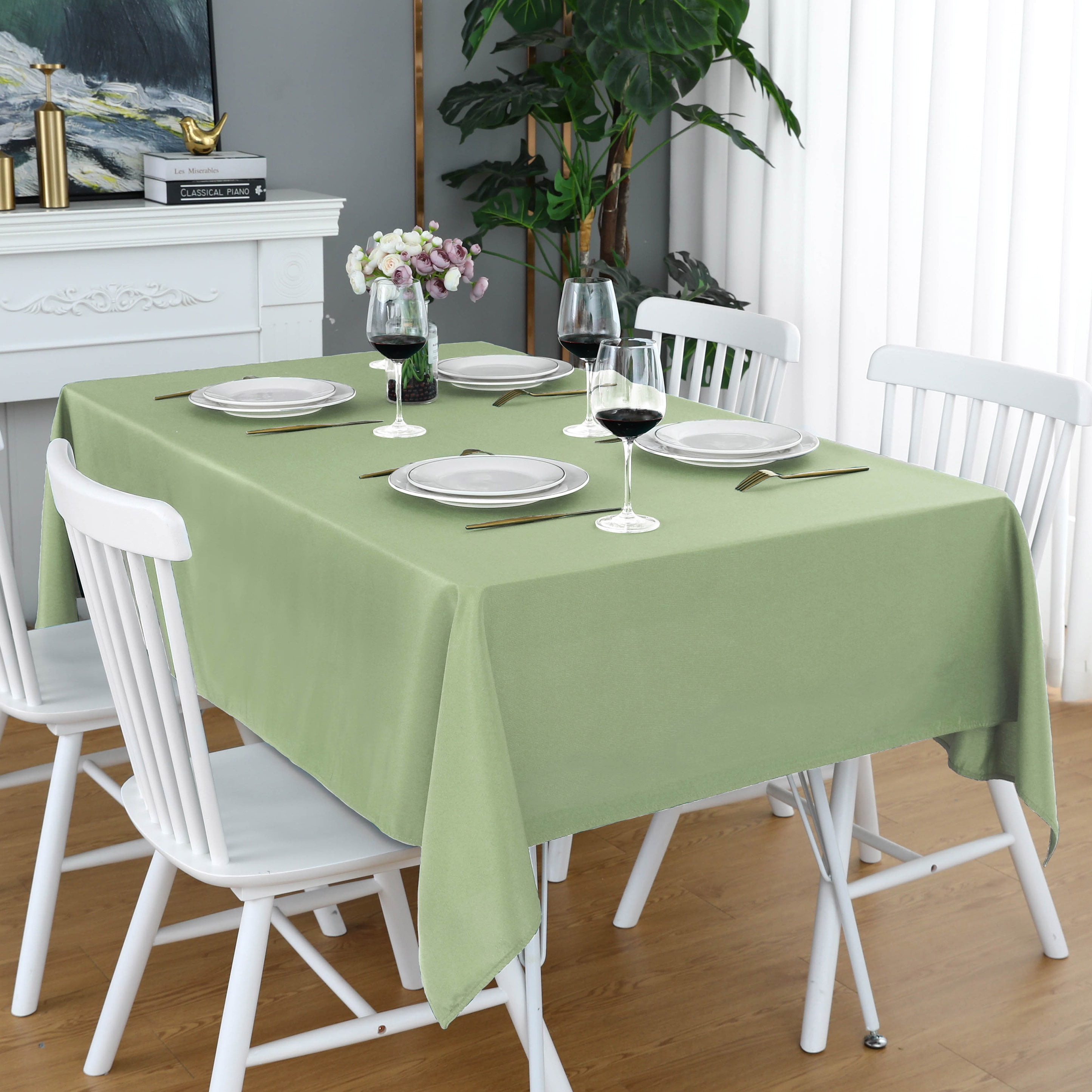 FOLINS&HOME Sage Green Rectangle 60 x 102 Inch Tablecloth - Waterproof & Wrinkle Free Heavy Duty ...