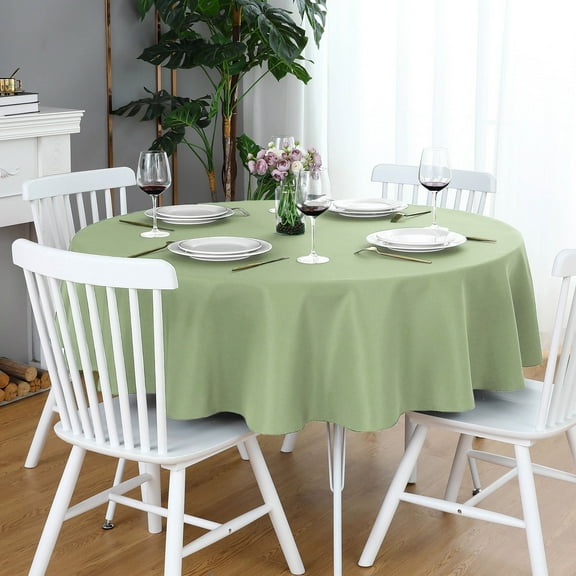 FOLINS&HOME Sage Green Round 48 Inch Tablecloth - Waterproof & Wrinkle Free Heavy Duty Washable Polyester Table Cloths for Party, Banquet, Dining - Circle/Circular