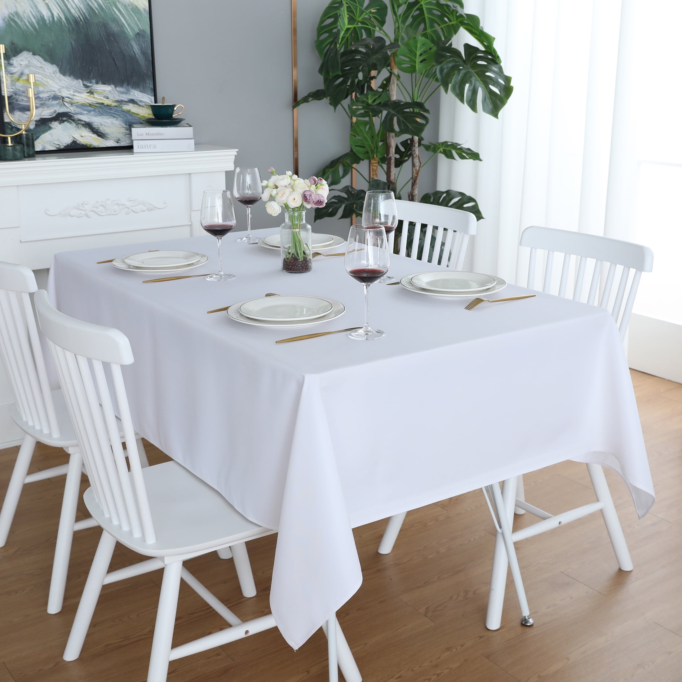 FOLINS&HOME White Rectangle 52 x 70 inch Tablecloth - Waterproof & Wrinkle Free Heavy Duty Washable Polyester Table Cloths for Party, Banquet, Dining - Rectangular/Square
