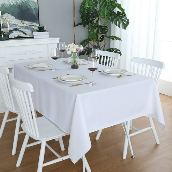 FOLINS&HOME White Rectangle 60 x 60 inch Tablecloth - Waterproof & Wrinkle Free Heavy Duty Washable Polyester Table Cloths for Party, Banquet, Dining - Rectangular/Square