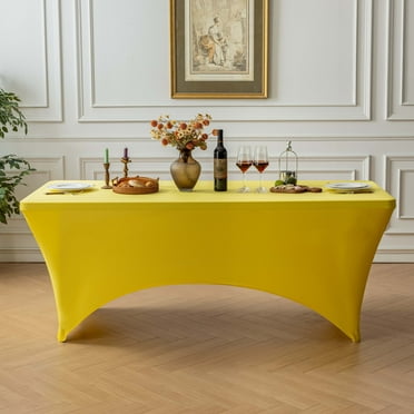 FOLINS&HOME Yellow 4FT Fitted Spandex Tablecloth, Waterproof Wrinkle Free Washable Elastic Table Cover for 4 Foot Rectangle Folding Tables, Stretch Rectangular Table Cloth for Wedding, Banquet, Party