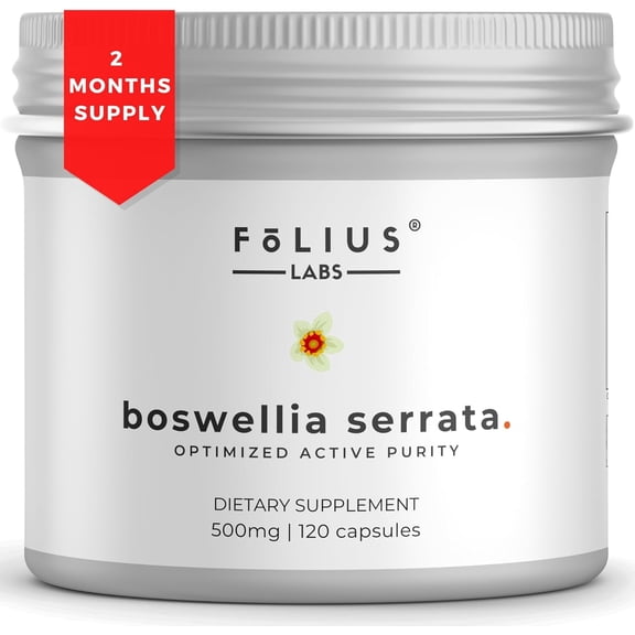 Folius Labs Boswellia Serrata Extract Supplement 500mg - 65% Boswellic Acids - Extracted from Indian Olibanum/Frankincense, 120 Caps