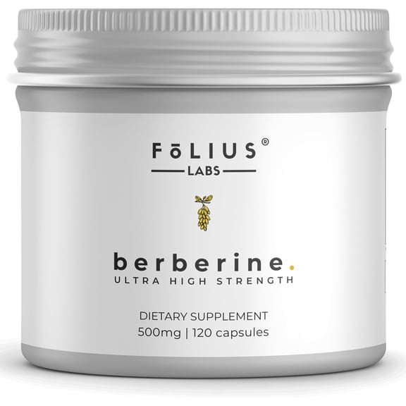 Folius Labs Clean Label Berberine HCl 97% - Clinically Studied Ultra High Strength Pure Berberine 500mg Supplement - 120 Capsules