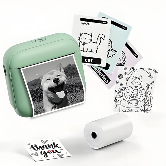 Foluu Portable Thermal Printer, Pocket-Sized, Inkless Sticker Maker Machine, Print Labels, Pictures, Photos, and Documents, Text, to-do Lists-Green