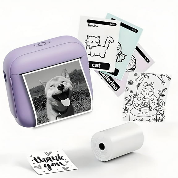 Foluu Portable Thermal Printer, Pocket-Sized, Inkless Sticker Maker Machine, Print Labels, Pictures, Photos, and Documents, Text, to-do Lists-Purple
