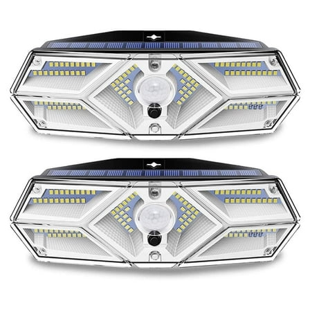 Foluu Solar Lights Outdoor, 104 LED Motion Sensor Lamp, 6 Side, 3 Model Lingting, Auto On/Off, Flood Lights, 2Packs