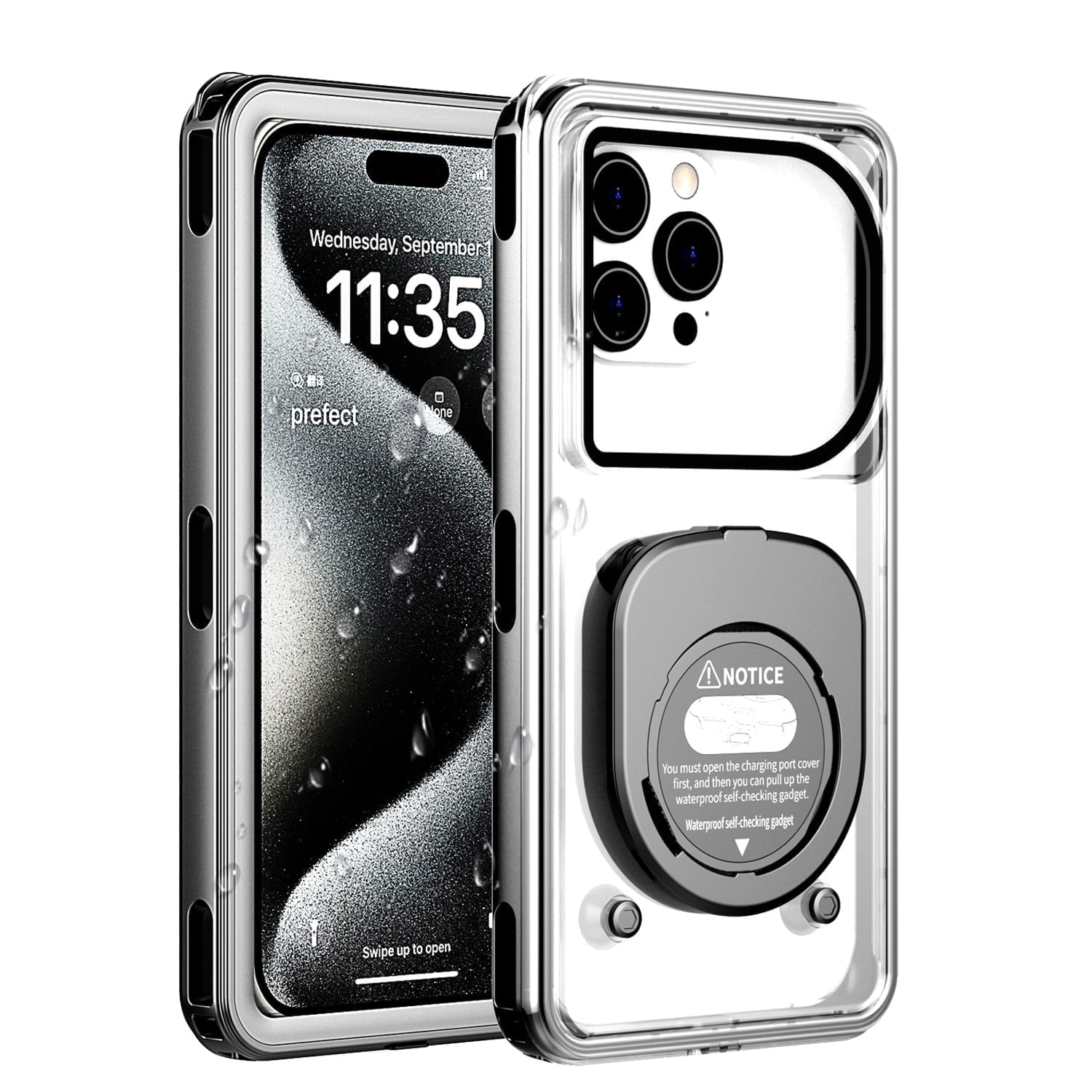 Foluu Waterproof Phone Case, Universal Self-Check Function Underwater Pouch Dry Bag Beach Travel Essentials, Black