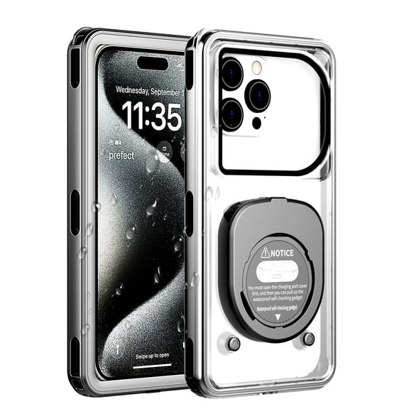 Foluu Waterproof Phone Case, Universal Self-Check Function Underwater Pouch Dry Bag Beach Travel Essentials, Black