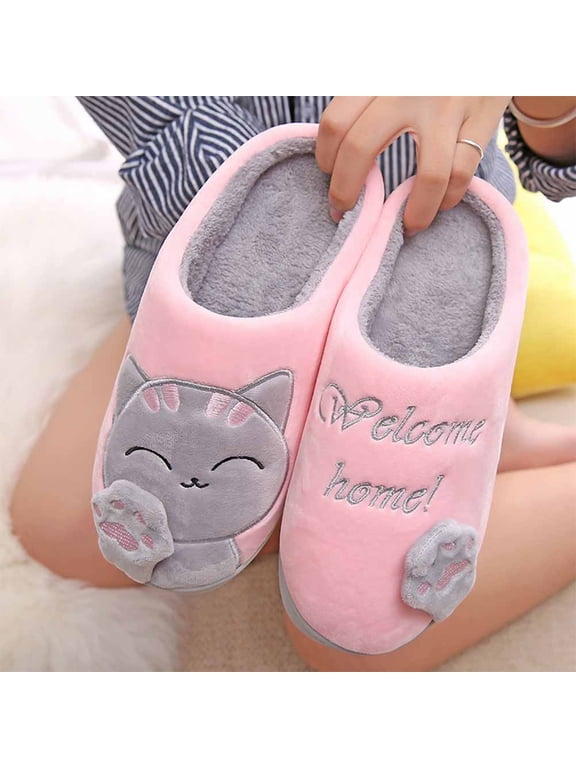 Home Slippers for Man Pink Cotton Warm Winter Slippers with Durable Tpr Outsole and Cozy Coral Fleece