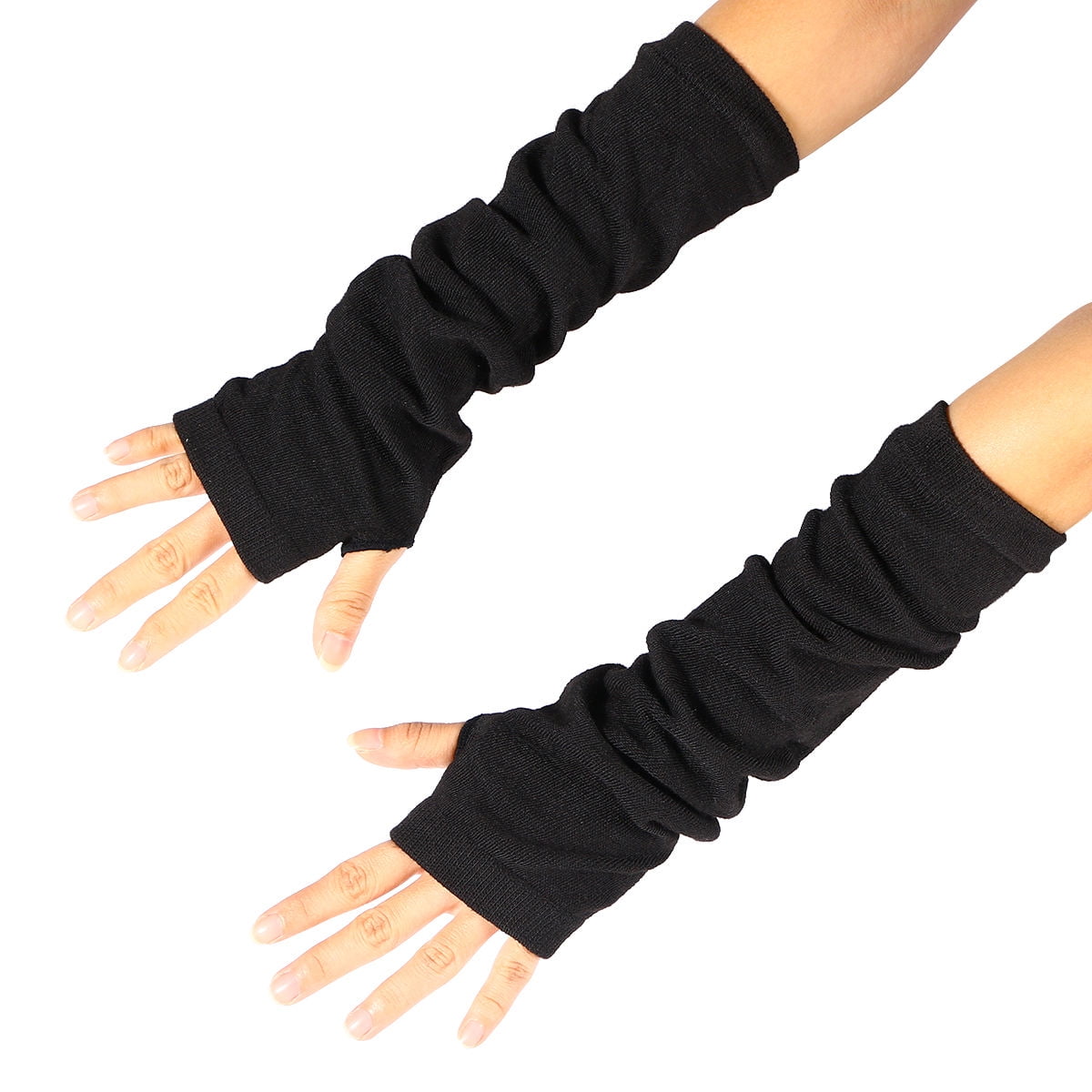 Wrist Warmers Black Cotton Fingerless Gloves Mens Black Wrist Length Arm Covers Eczema Gloves Womens Sleeves Cotton Scar  Warm