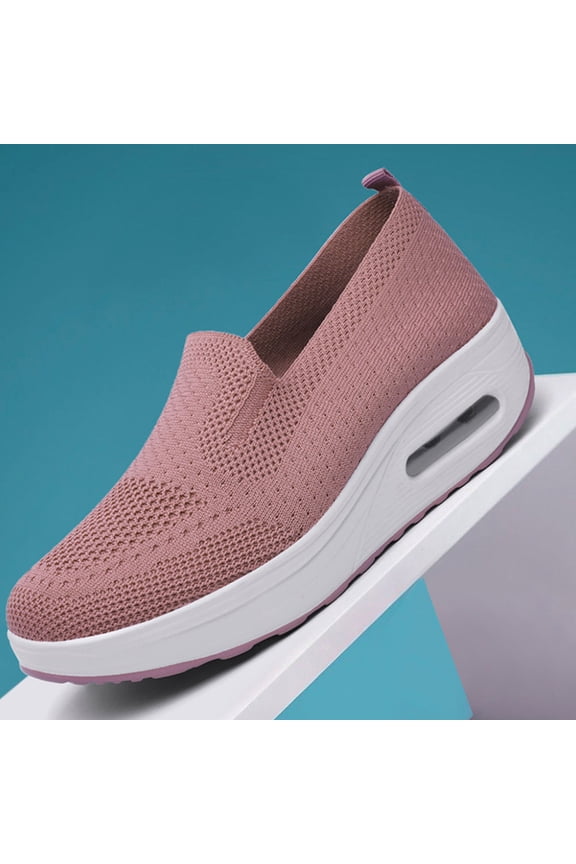 1 Pair Pink Woven Casual Sneakers For Ladies Every Season Comfortable Cushion 9.825Inch