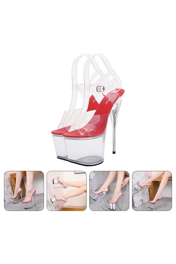 1 Pair Trendy Heels Transparent Super Heels Red Rubber Soles 9.432Inch