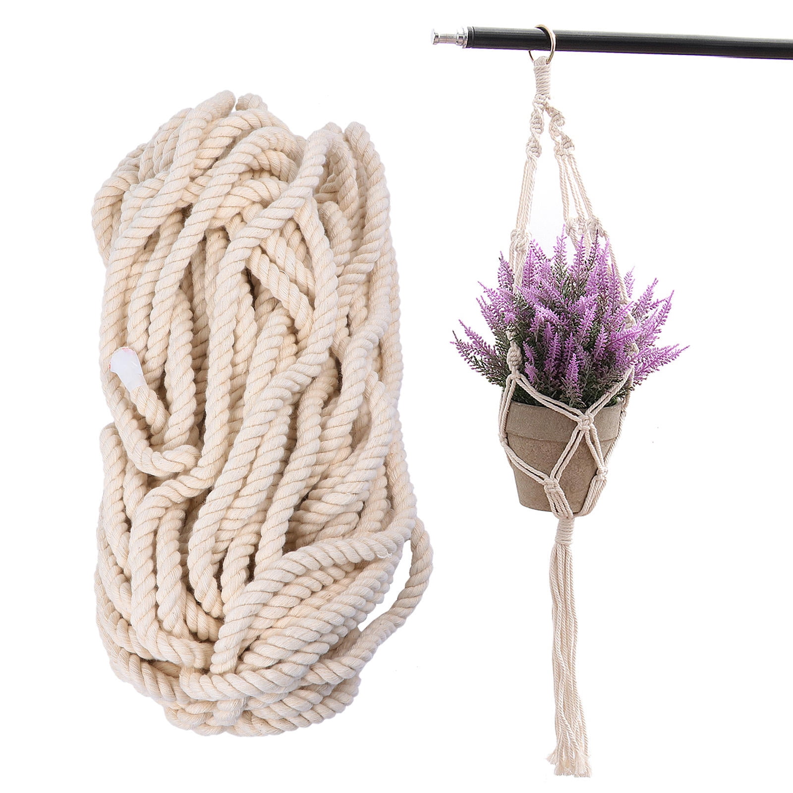 FOLOYORI Beige Cotton Macrame Cord Thick Triple Strand Rope for Wrapping and Decorative Craft Use