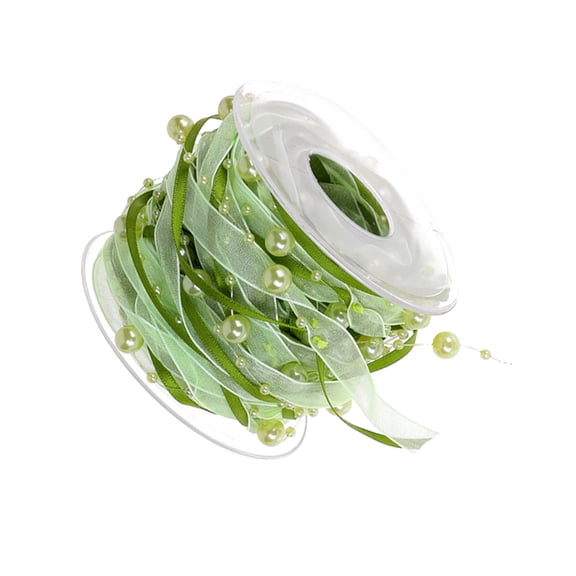 FOLOYORI 1 Roll Green Bead Ribbon for Christmas Party and Wedding Decor Polyester Plastic 7x7in