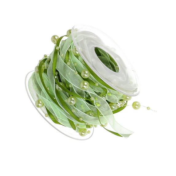 FOLOYORI 1 Roll Green Bead Ribbon for Christmas Party and Wedding Decor Polyester Plastic 7x7in