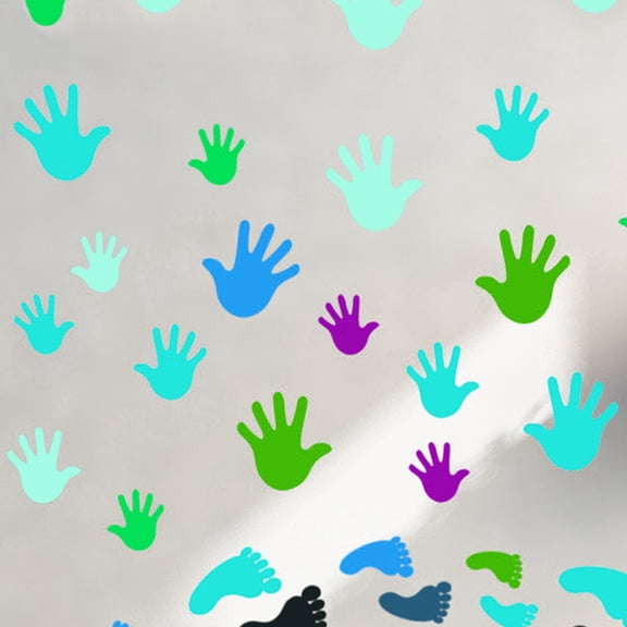 FOLOYORI 10 Pairs Blue Handprint Footprint PVC Wall Decal for Kids Room Decor 4.3x2.4in