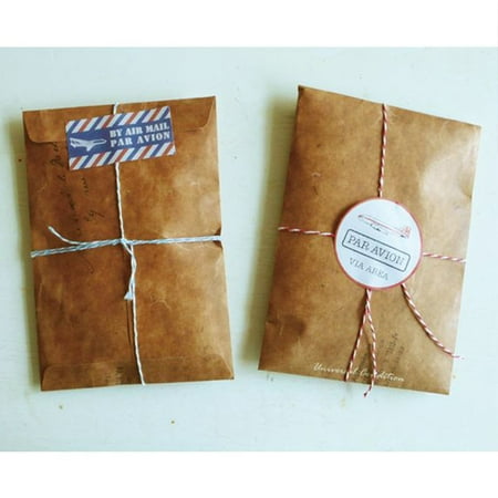 FOLOYORI 100Pcs Photo Envelopes Kraft Paper Light Brown with Vintage Letter Pattern Design