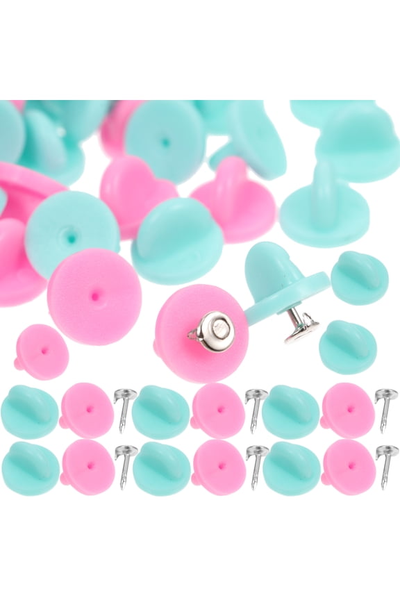 100Pcs Plastic Badge Caps with Half Round Rubber Pin Backs Assorted Colors