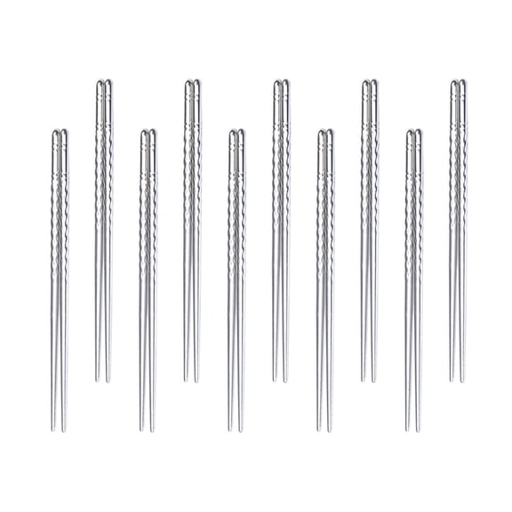 FOLOYORI 10Pcs Nice Chopsticks Set Stainless Steel Spiral Thread Tapered End For Family Use