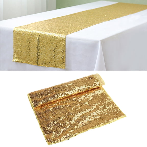 FOLOYORI Gold Glitter Table Runner Rectangular Polyester Reusable Table Decoration for Christmas 1Pack