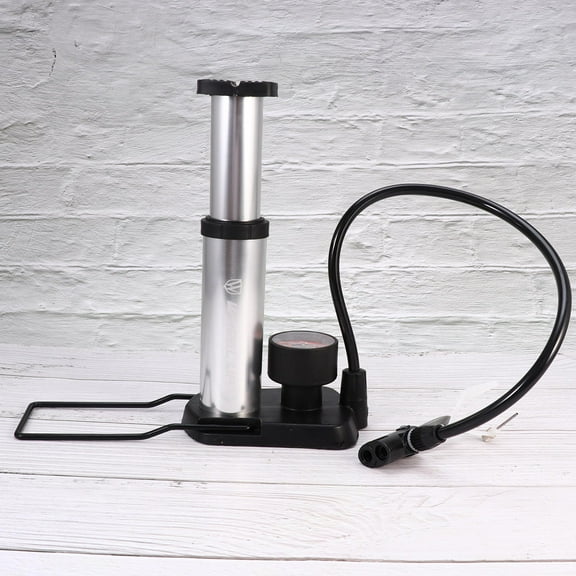 FOLOYORI 1Pack Metal Floor Pump for Bike Tire Inflator with High Pressure Foot Activated Design Silver 24x9cm
