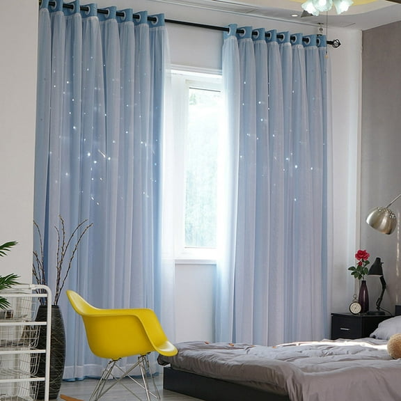 FOLOYORI 1Pack Star Cutout Curtains Blue Polyester Light-Blocking Privacy Protection 39.4 x 98.4in