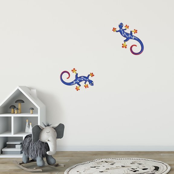 FOLOYORI Iron Gecko Wall Decor, Blue, Lifelike Texture, Home and Garden Use, 1Pc