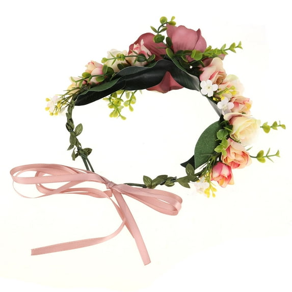 FOLOYORI 1Pcs Floral Crown for Girls Festival Wreath Silk Flower Adjustable Size with Ribbon for Ladies Beach Vacation