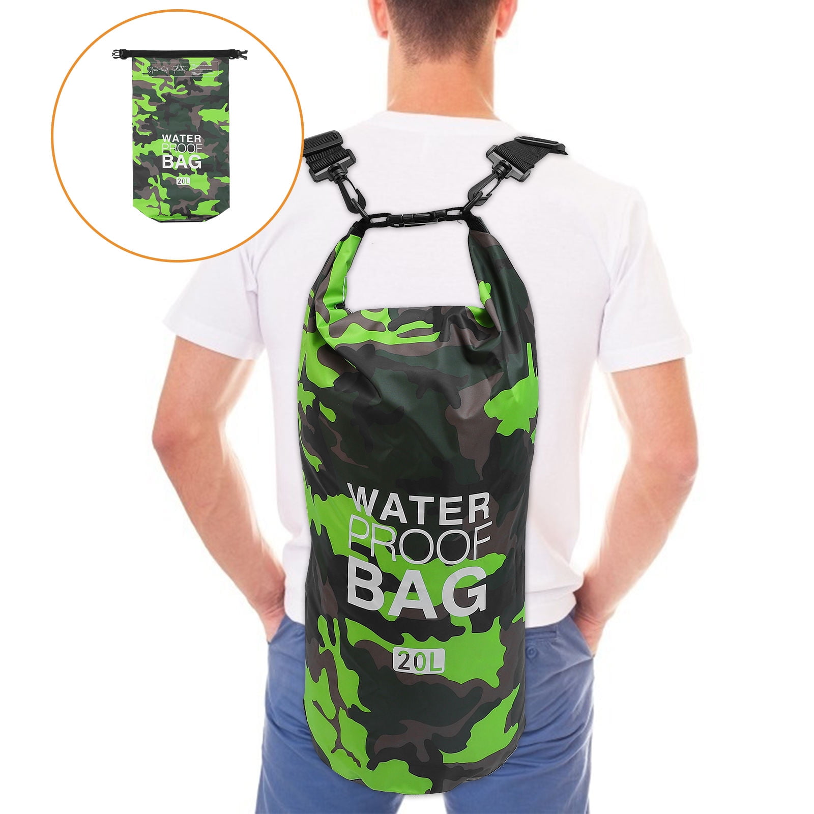 FOLOYORI 1Pc Outdoor Waterproof Bag Green PVC Bucket Style Portable Storage Pouch for Camping Beach and Hiking