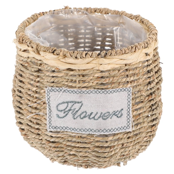 FOLOYORI 1Pcs Khaki Curved Straw Weaving Basket for Floral Arrangement Home Decor