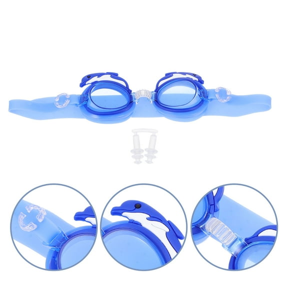 FOLOYORI 1Set Blue Dolphin Silicone Pu Waterproof Swimming Goggles for Kids