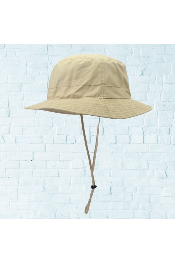 Khaki Bowler Cap Style Bucket Hat with Uv Protection and Chin Strap for Touring and Hiking
