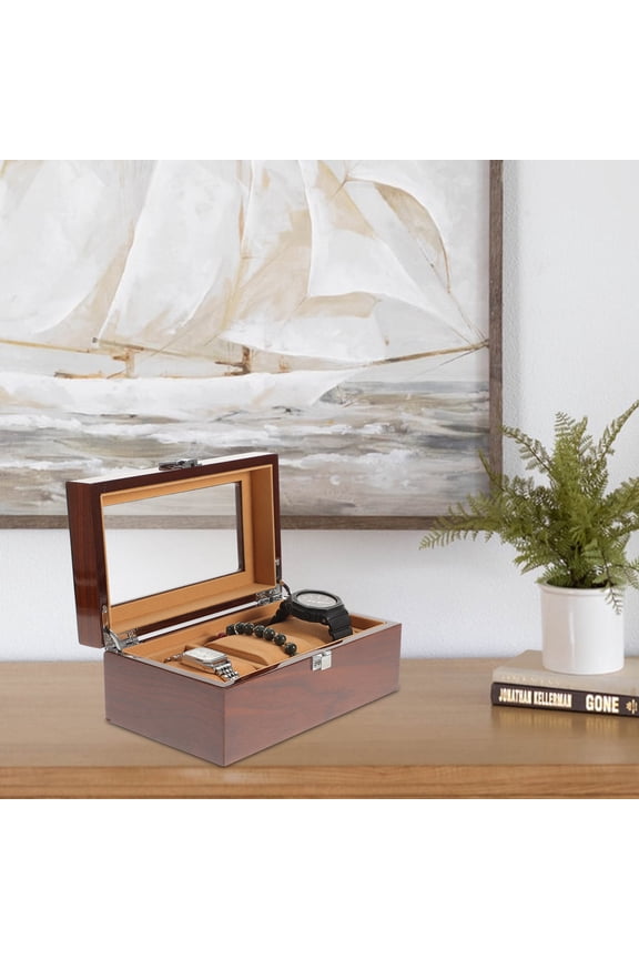 1Set Watch Storage Box Classic Buckle Lock Wooden Rectangular for Displaying Watches 10.22X8.25X3.34in