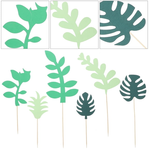 FOLOYORI 24Pcs Green Leaves Cake Topper Made Of Paper And Bamboo For Banquets And Gatherings