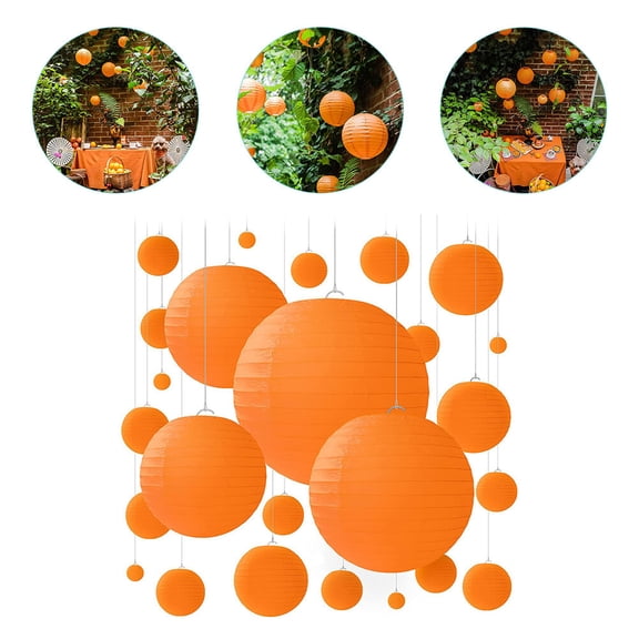 FOLOYORI 25Pcs Orange Round Lanterns For Birthday Party Decoration 11.8X11.8X0.8In